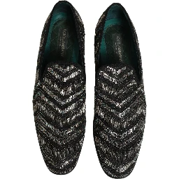 Black Silver Embellished Slip On Loafers Shoes