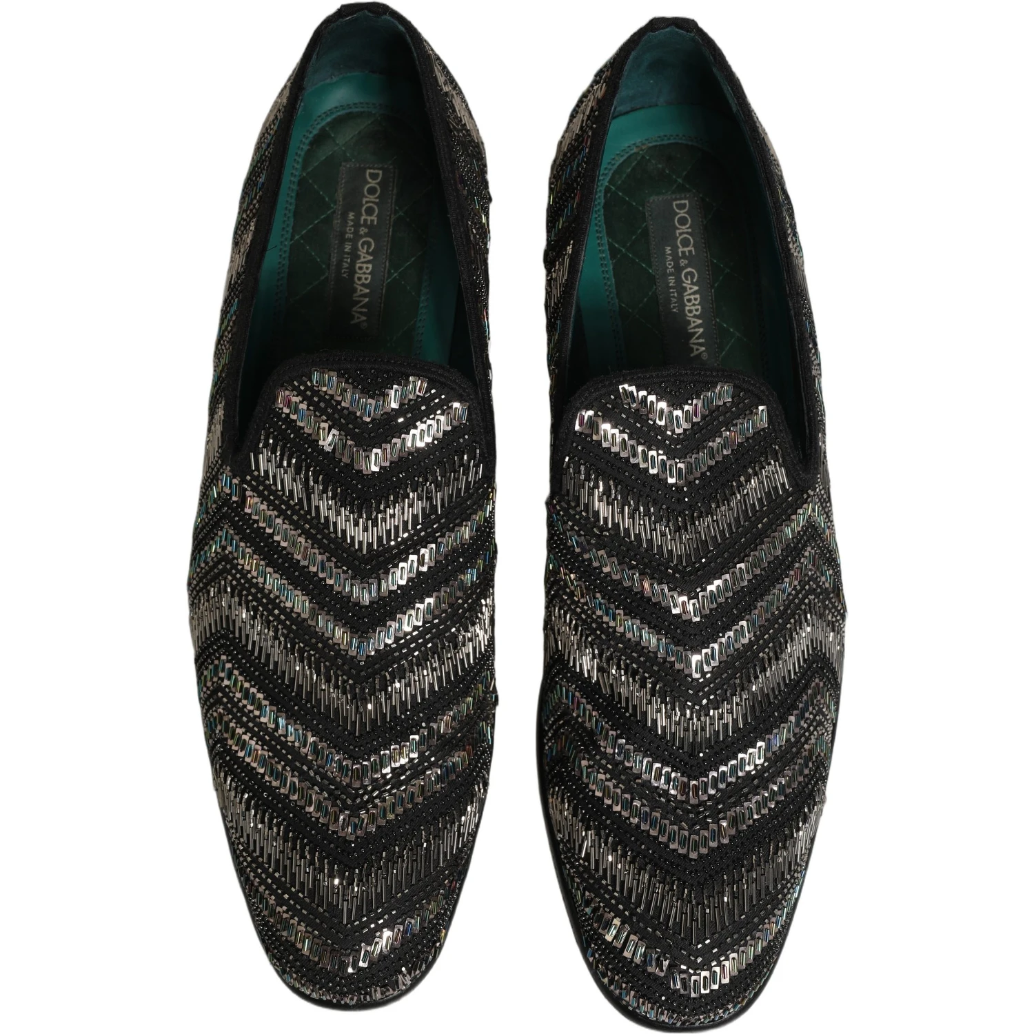 Black Silver Embellished Slip On Loafers Shoes