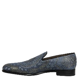 Blue Floral Brocade Slip On Loafers Shoes