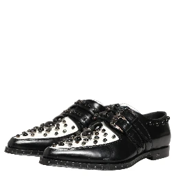 Black Leather Studded Formal Monk Strap Shoes