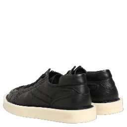 Black Leather Lace Up Low Top Sneakers Shoes