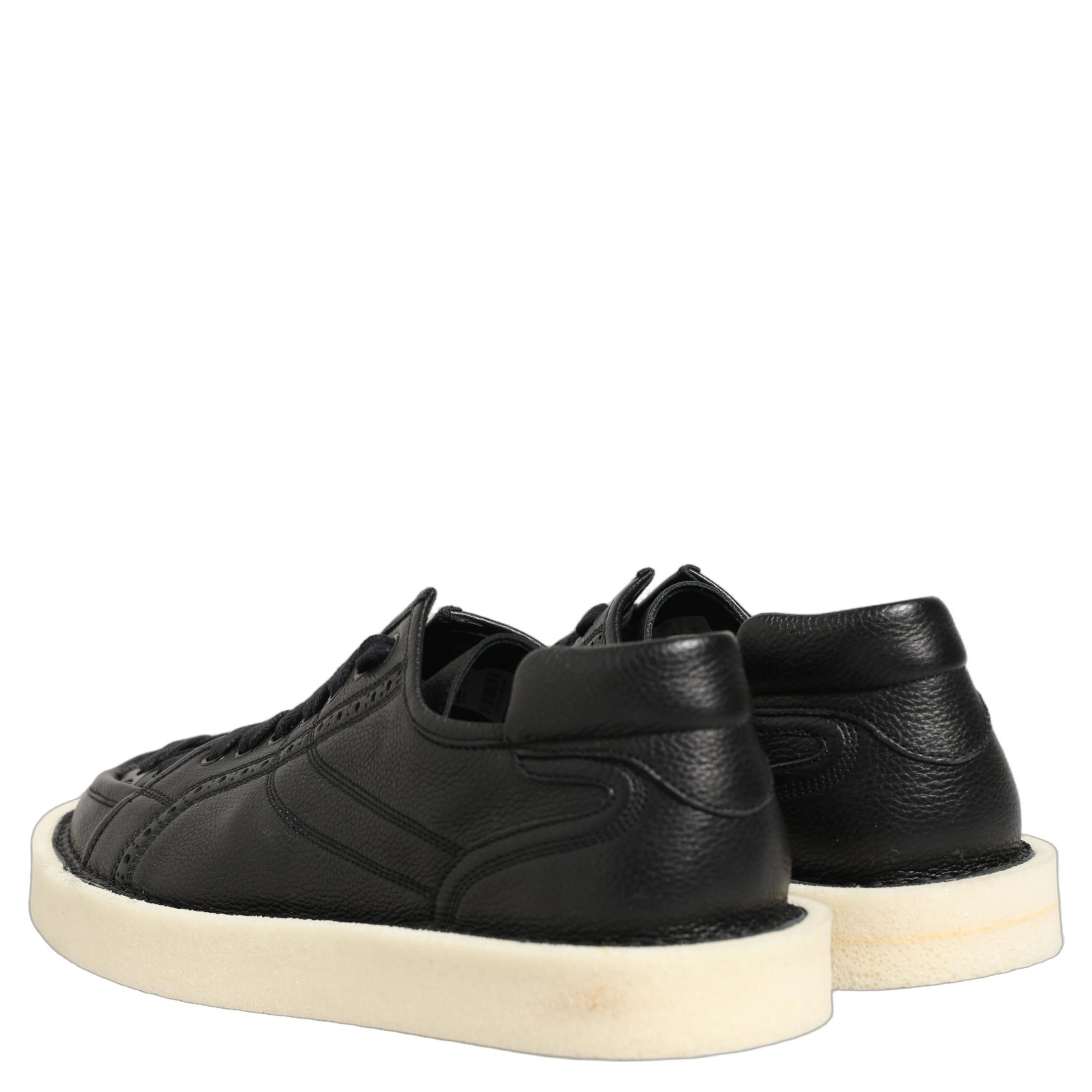 Black Leather Lace Up Low Top Sneakers Shoes