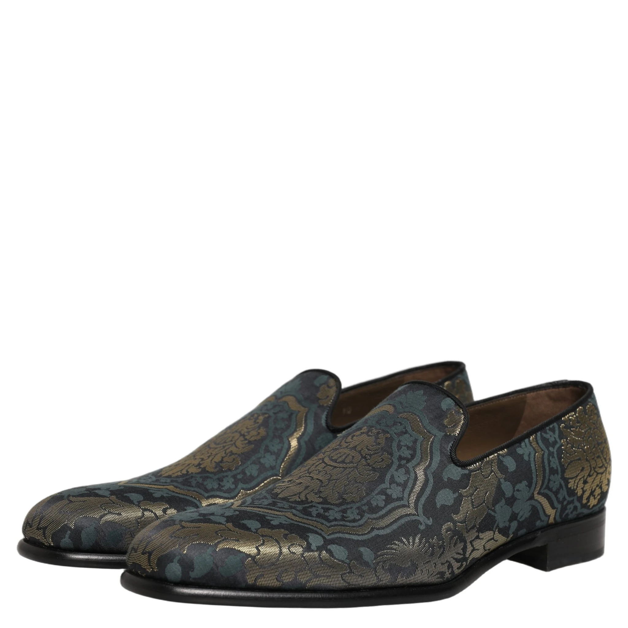 Black Floral Brocade Slip On Loafers Shoes
