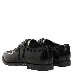 Black Leather Studded Formal Monk Strap Shoes