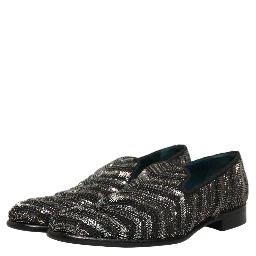 Black Silver Embellished Slip On Loafers Shoes