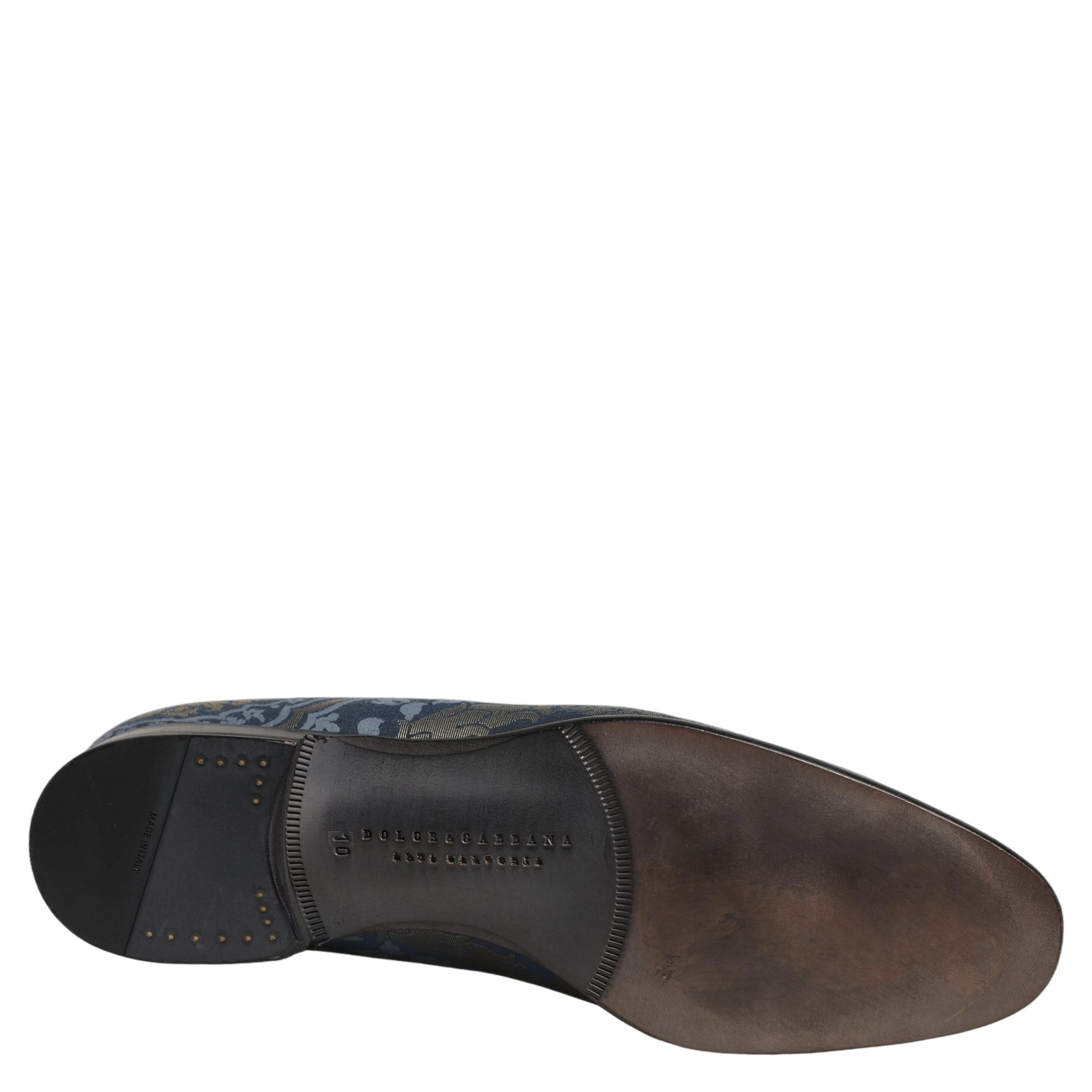 Blue Floral Brocade Slip On Loafers Shoes