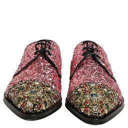 Pink Sequin Embellished Men Derby Dress Shoes