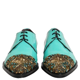 Aqua Blue Embellished Derby Dress Formal Shoes