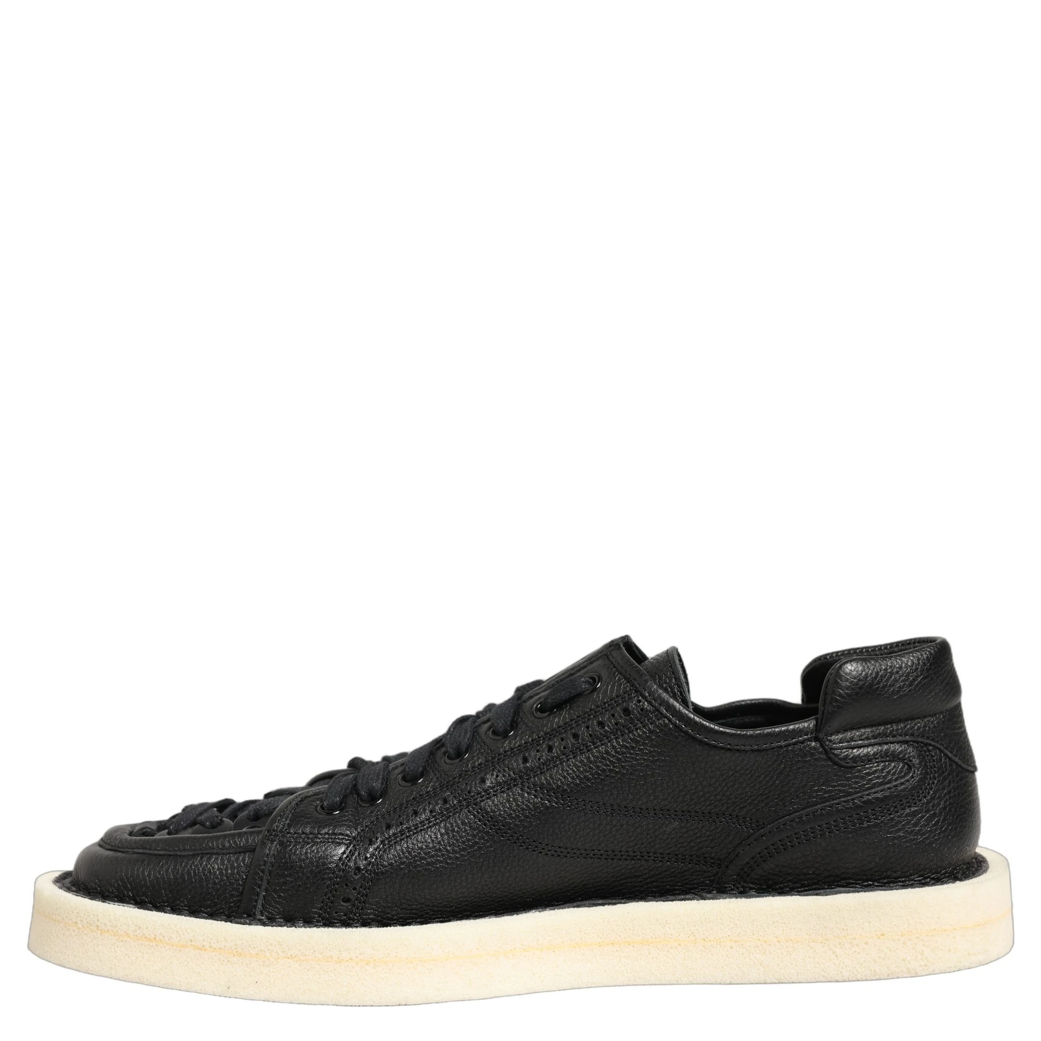 Black Leather Lace Up Low Top Sneakers Shoes