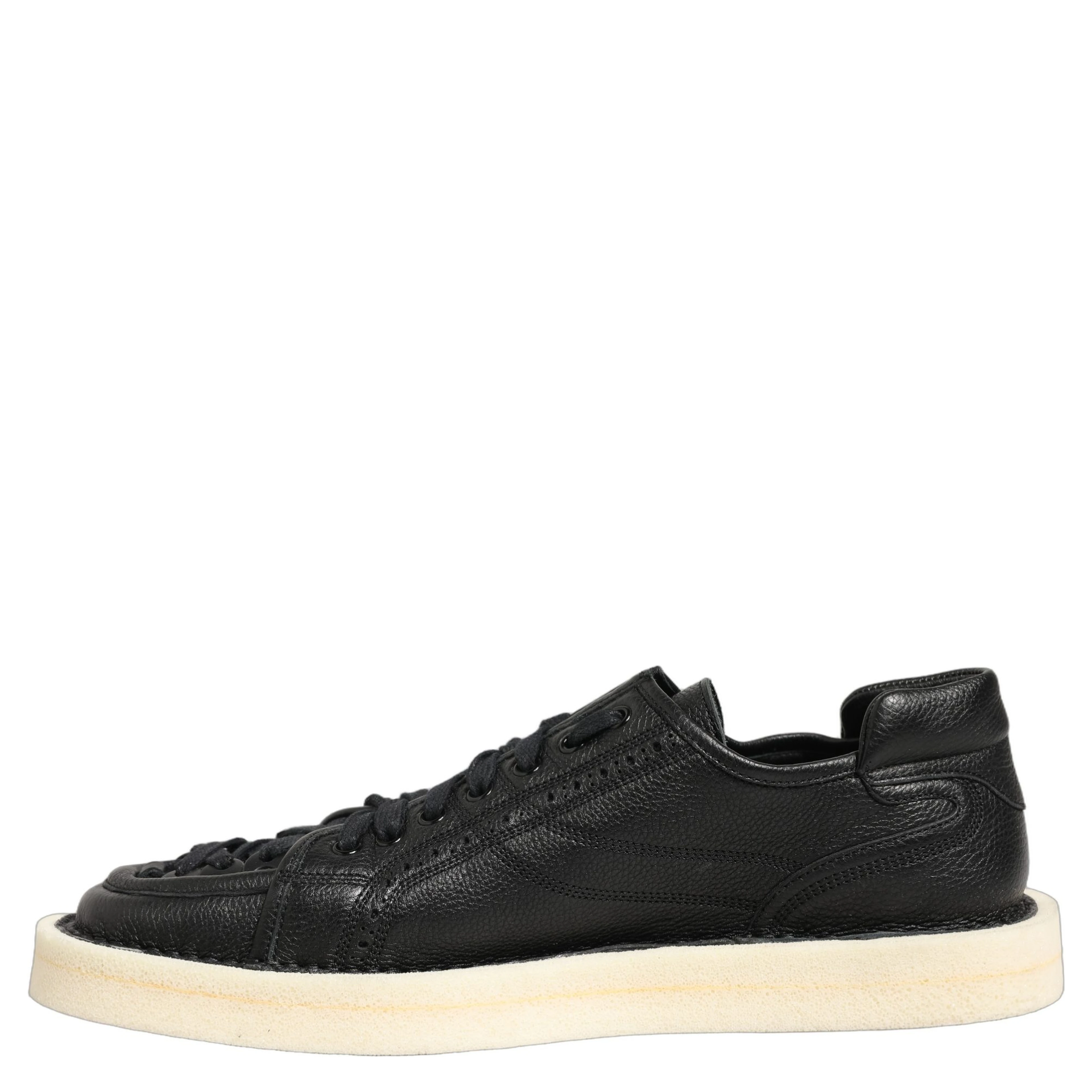 Black Leather Lace Up Low Top Sneakers Shoes