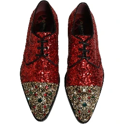 Red Sequin Embellished Men Derby Dress Shoes