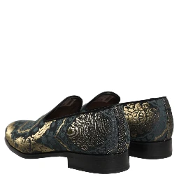 Black Floral Brocade Slip On Loafers Shoes