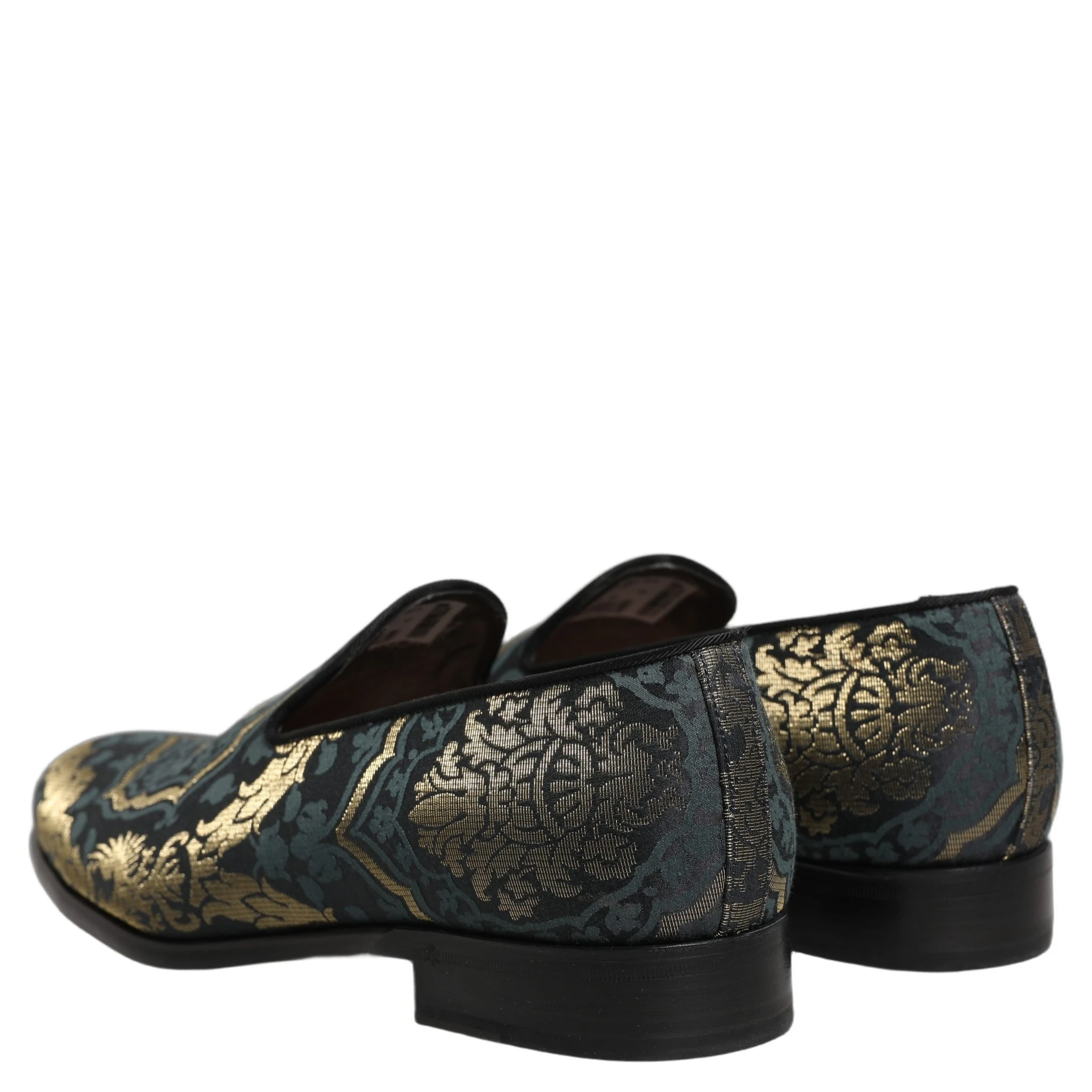 Black Floral Brocade Slip On Loafers Shoes
