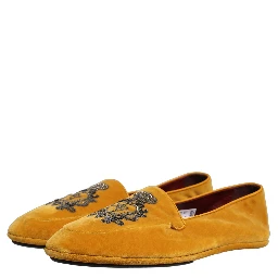 Yellow Velvet Crown Embroidery Loafers Shoes