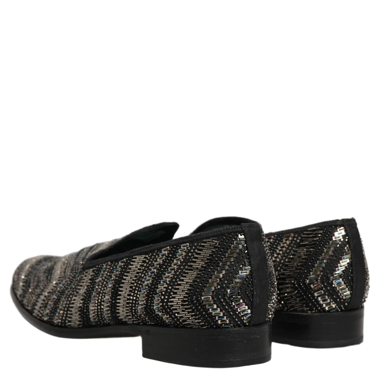 Black Silver Embellished Slip On Loafers Shoes
