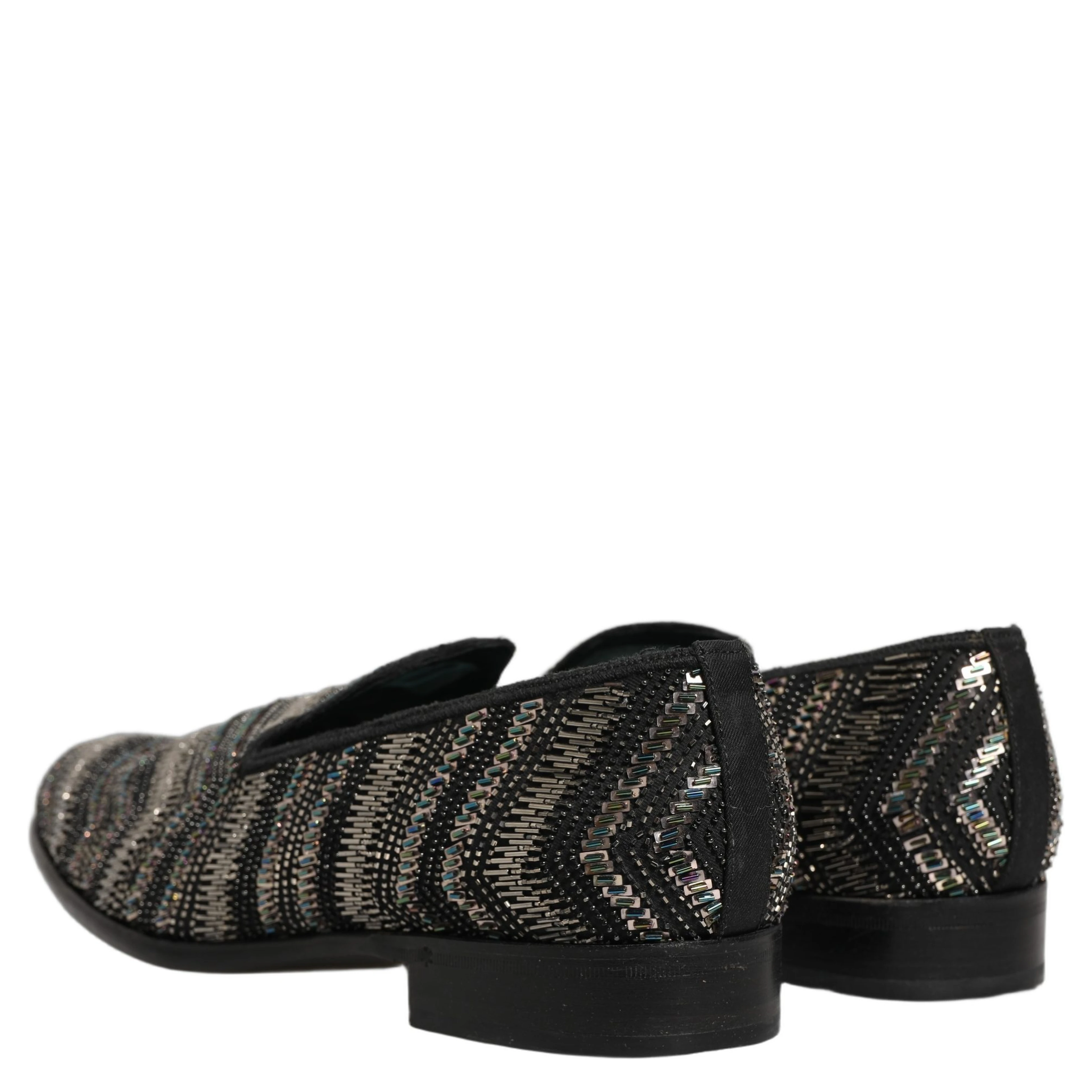 Black Silver Embellished Slip On Loafers Shoes