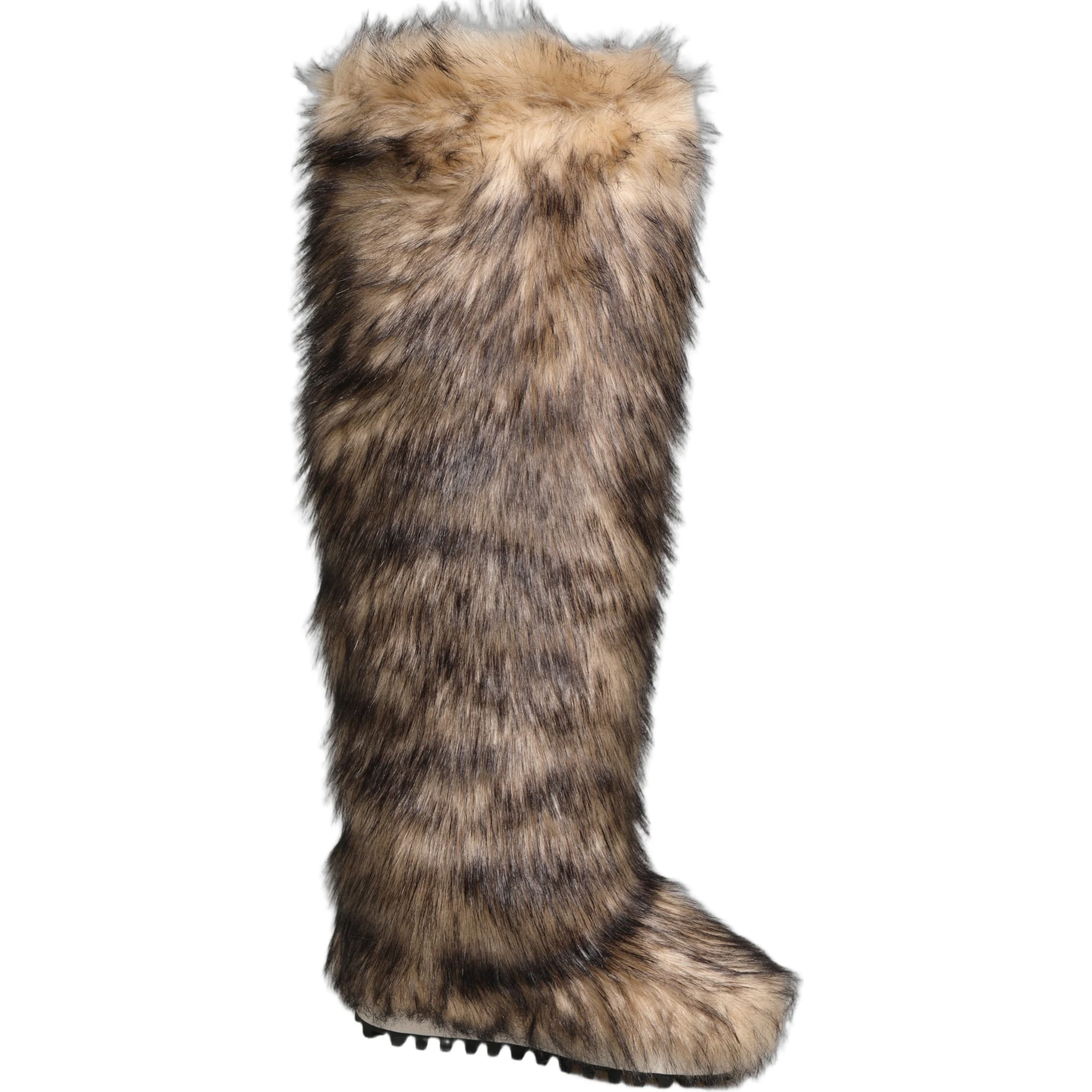 Brown Faux Skim Ski Fur Knee High Boots Shoes
