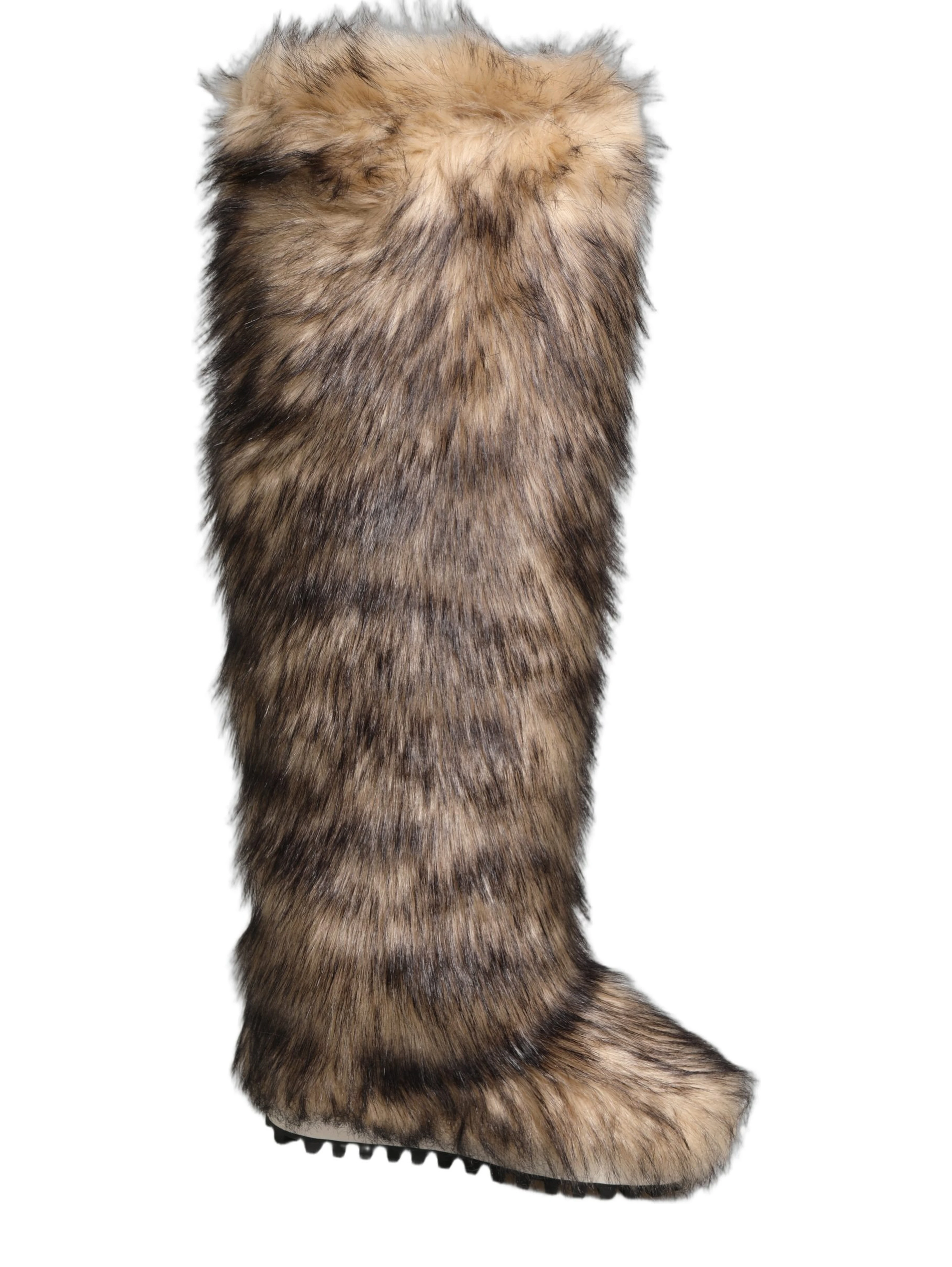 Brown Faux Skim Ski Fur Knee High Boots Shoes