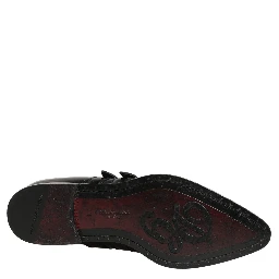 Black Leather Studded Formal Monk Strap Shoes