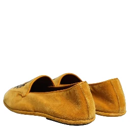 Yellow Velvet Crown Embroidery Loafers Shoes