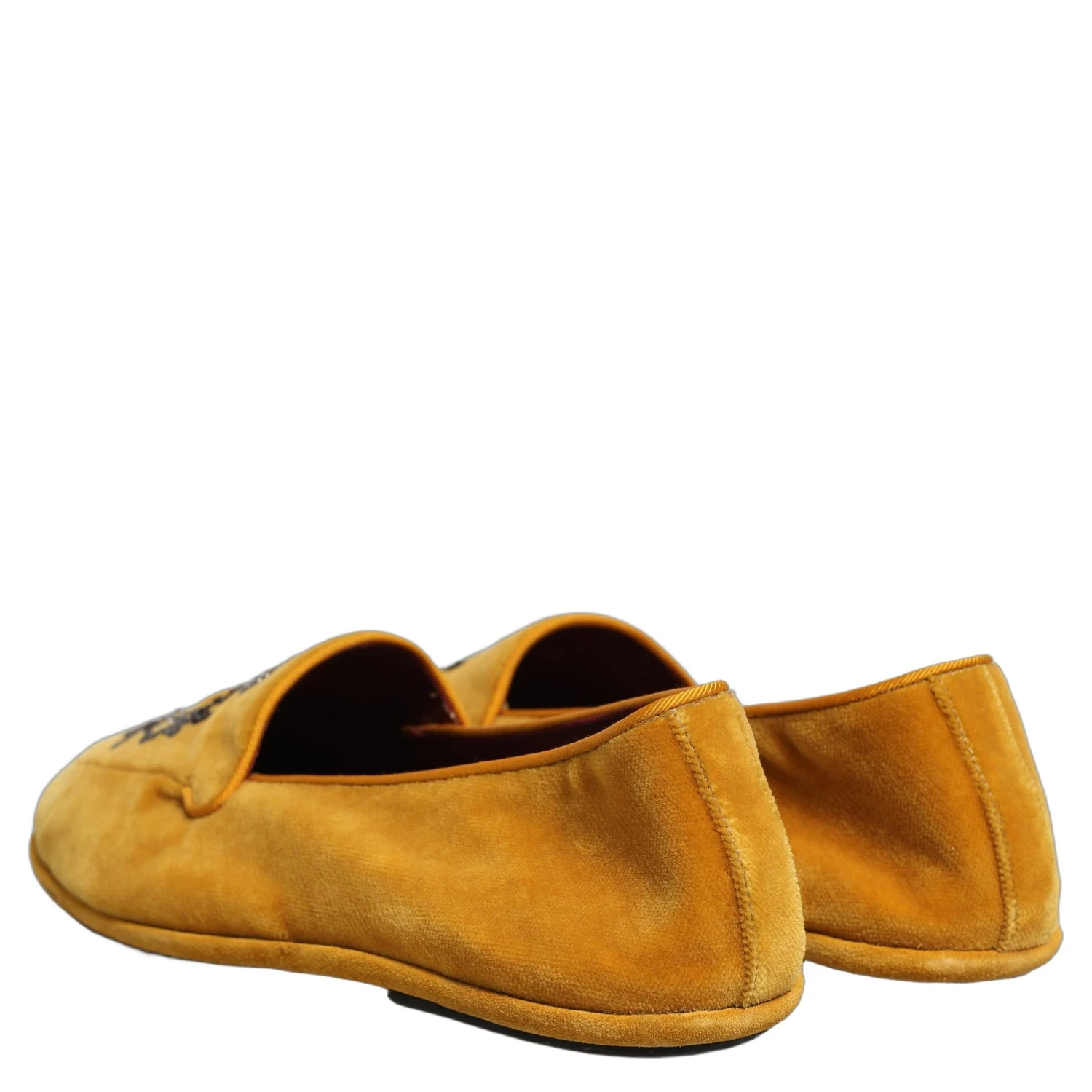 Yellow Velvet Crown Embroidery Loafers Shoes