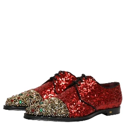 Red Sequin Embellished Men Derby Dress Shoes