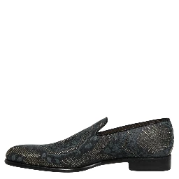 Black Floral Brocade Slip On Loafers Shoes