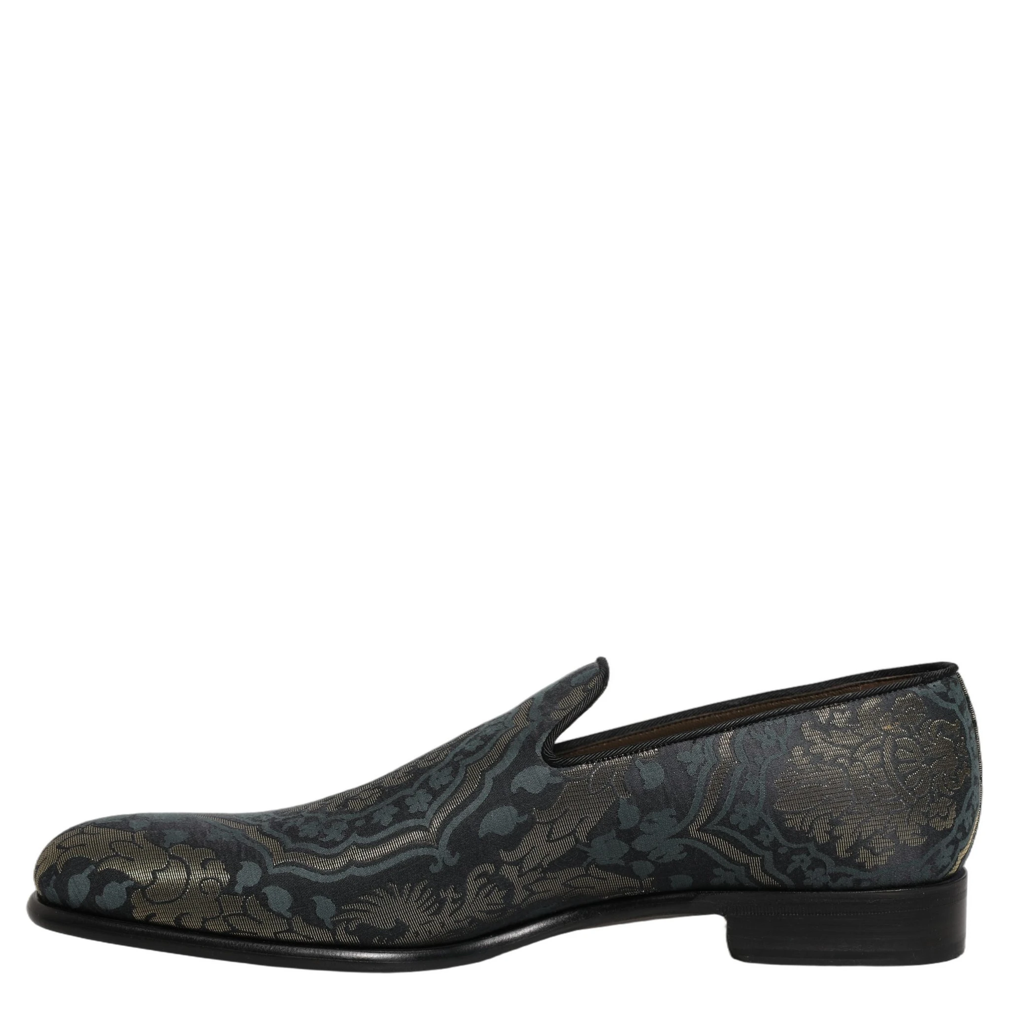 Black Floral Brocade Slip On Loafers Shoes