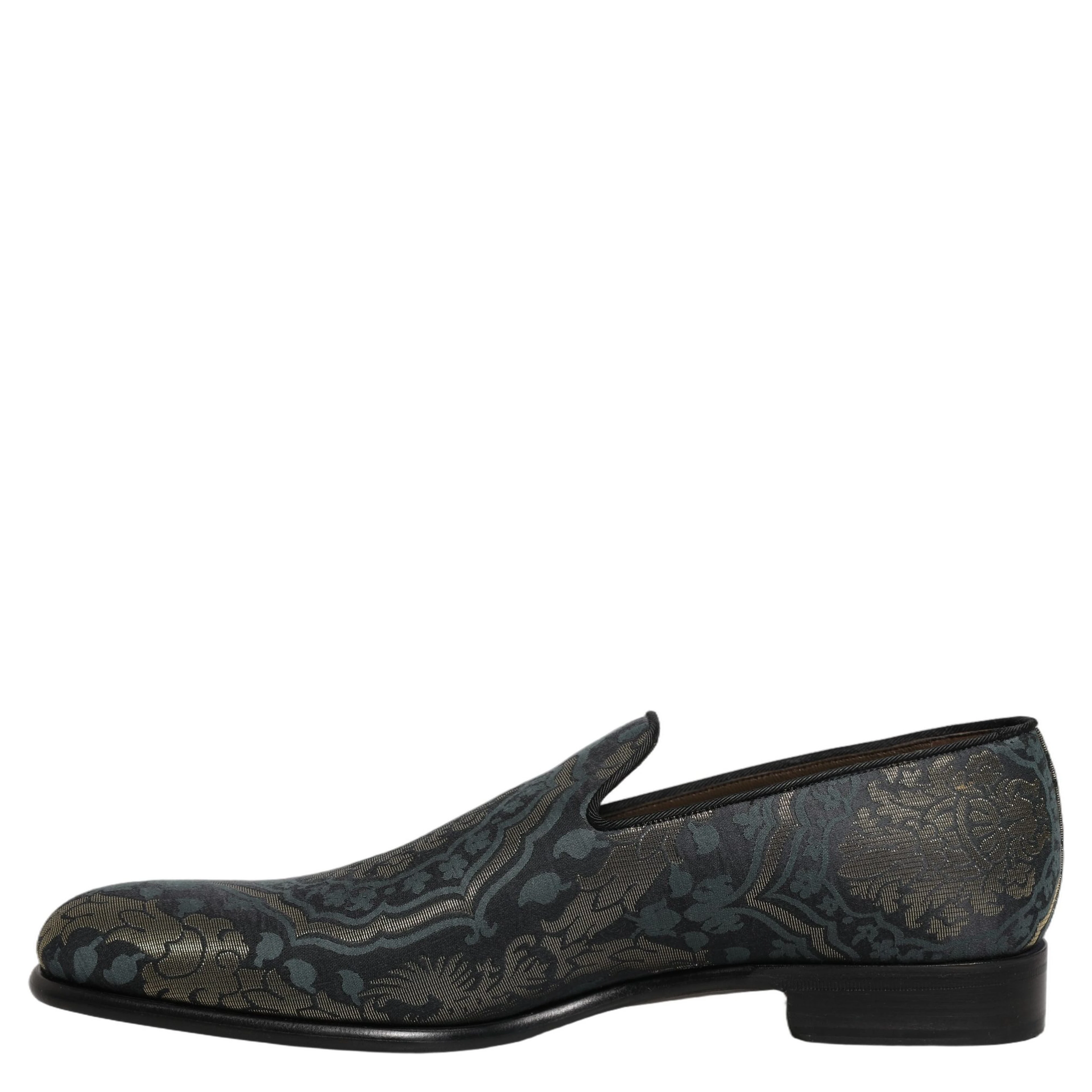 Black Floral Brocade Slip On Loafers Shoes