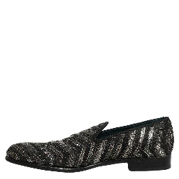 Black Silver Embellished Slip On Loafers Shoes