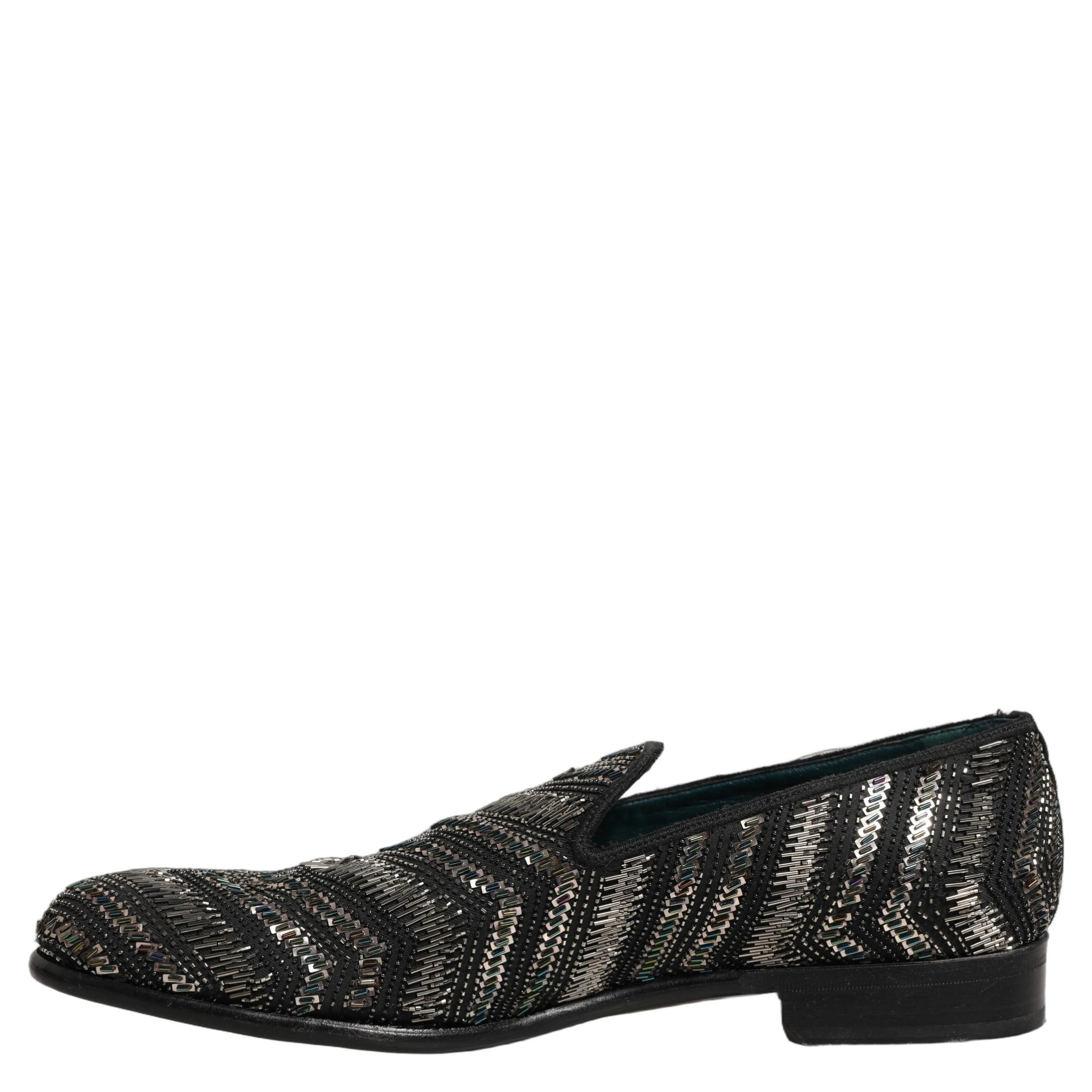 Black Silver Embellished Slip On Loafers Shoes