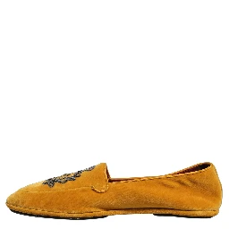 Yellow Velvet Crown Embroidery Loafers Shoes