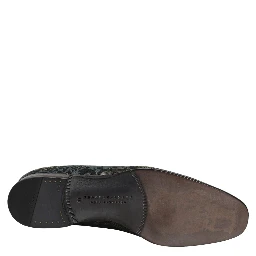 Black Floral Brocade Slip On Loafers Shoes