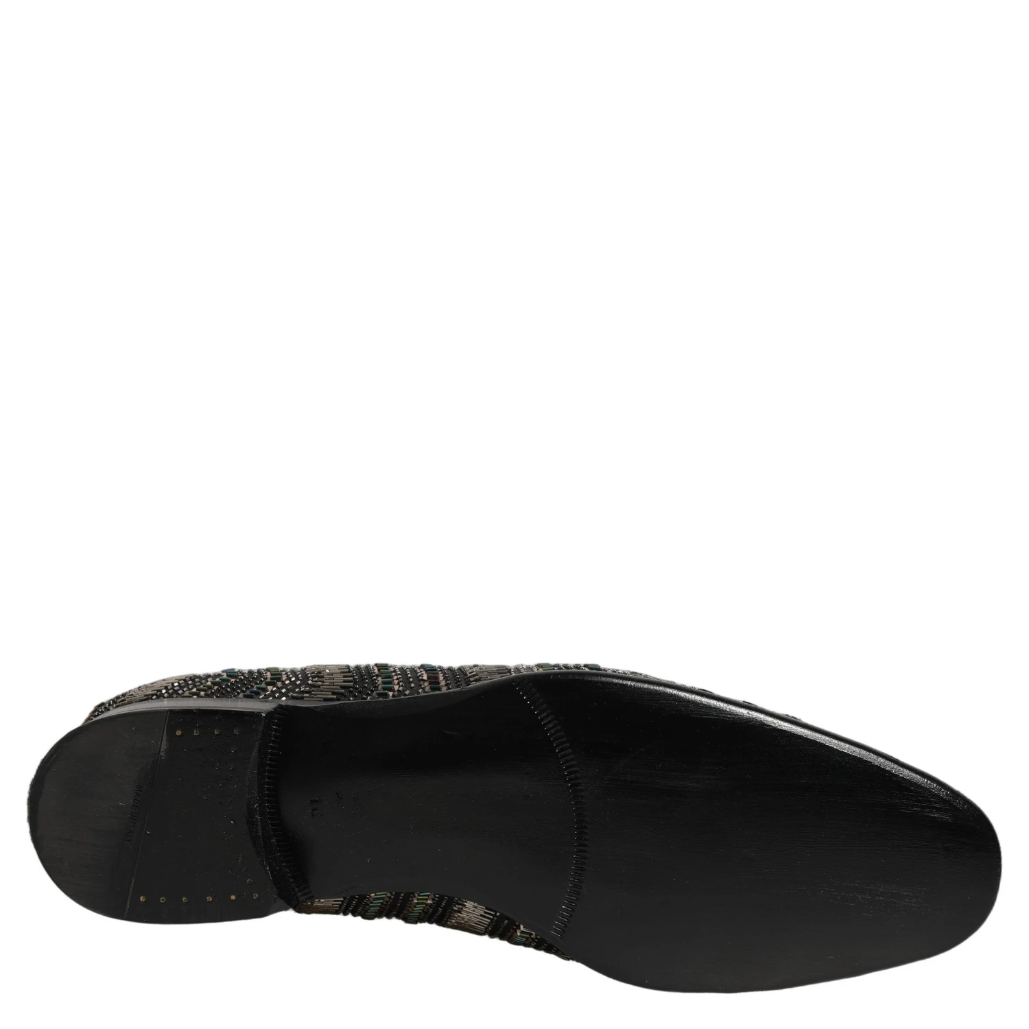 Black Silver Embellished Slip On Loafers Shoes