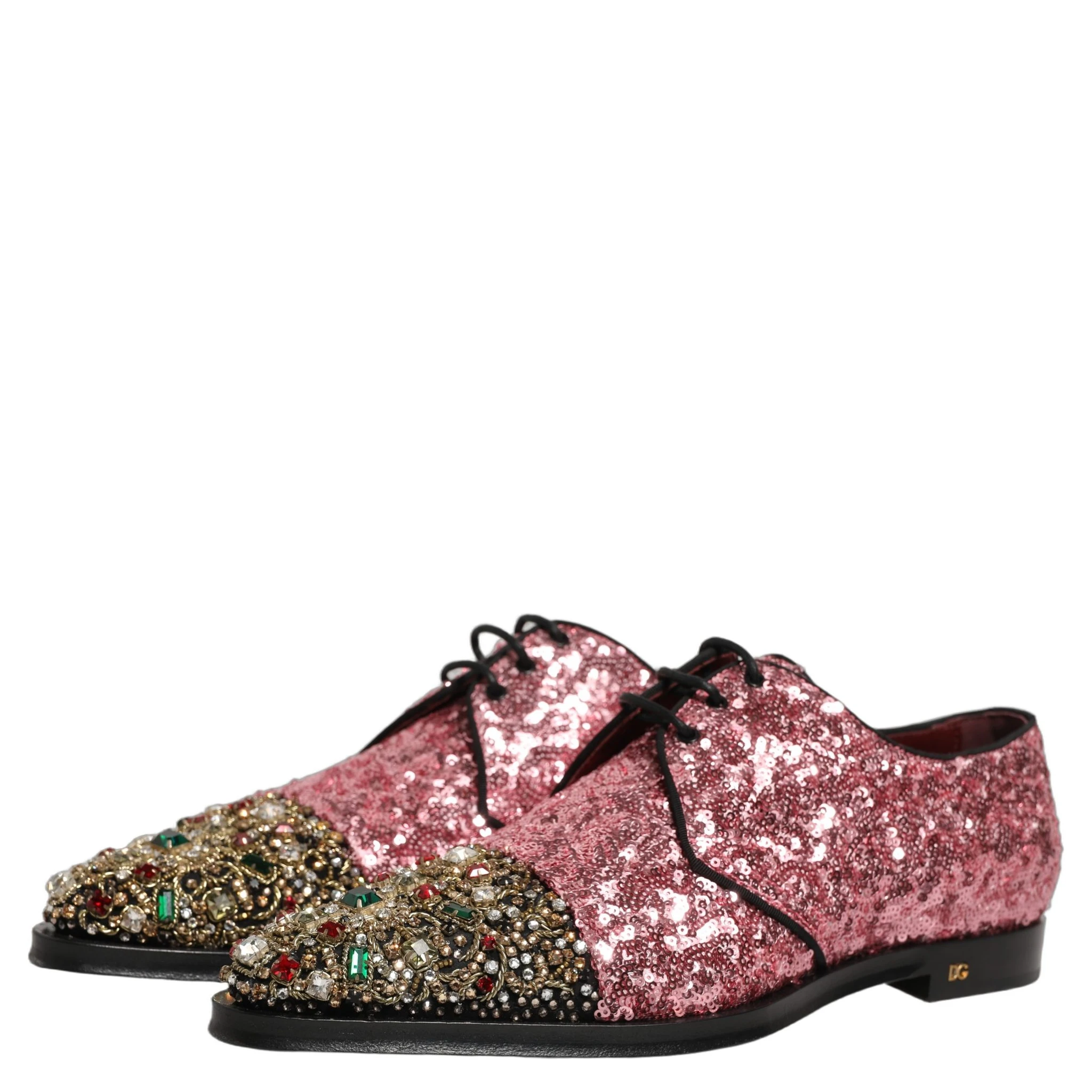 Pink Sequin Embellished Men Derby Dress Shoes