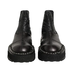 Black Leather Slip On Chelsea Boots Shoes