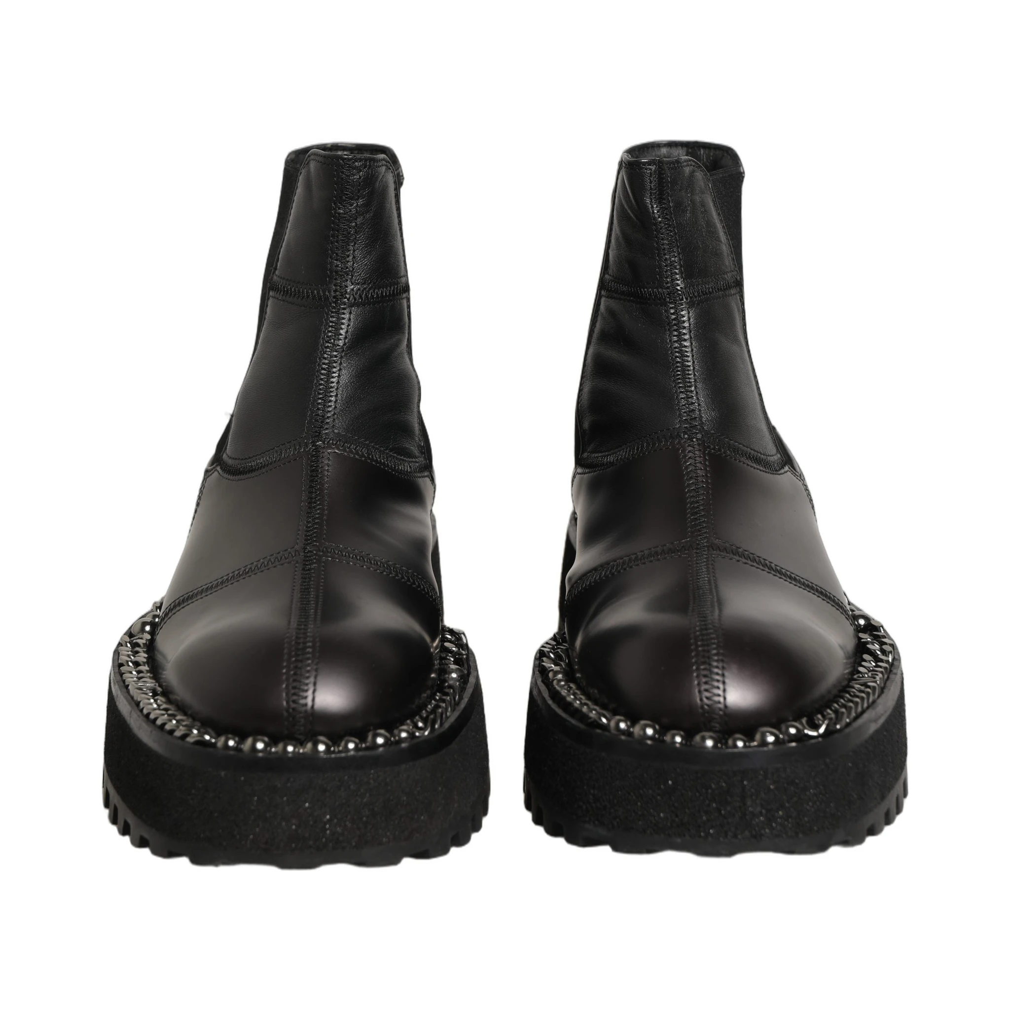 Black Leather Slip On Chelsea Boots Shoes