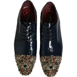 Blue Embellished Men Derby Dress Formal Shoes