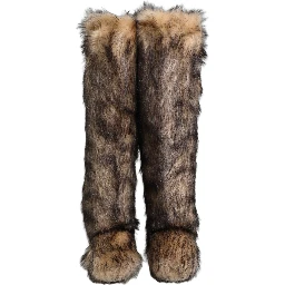 Brown Faux Skim Ski Fur Knee High Boots Shoes