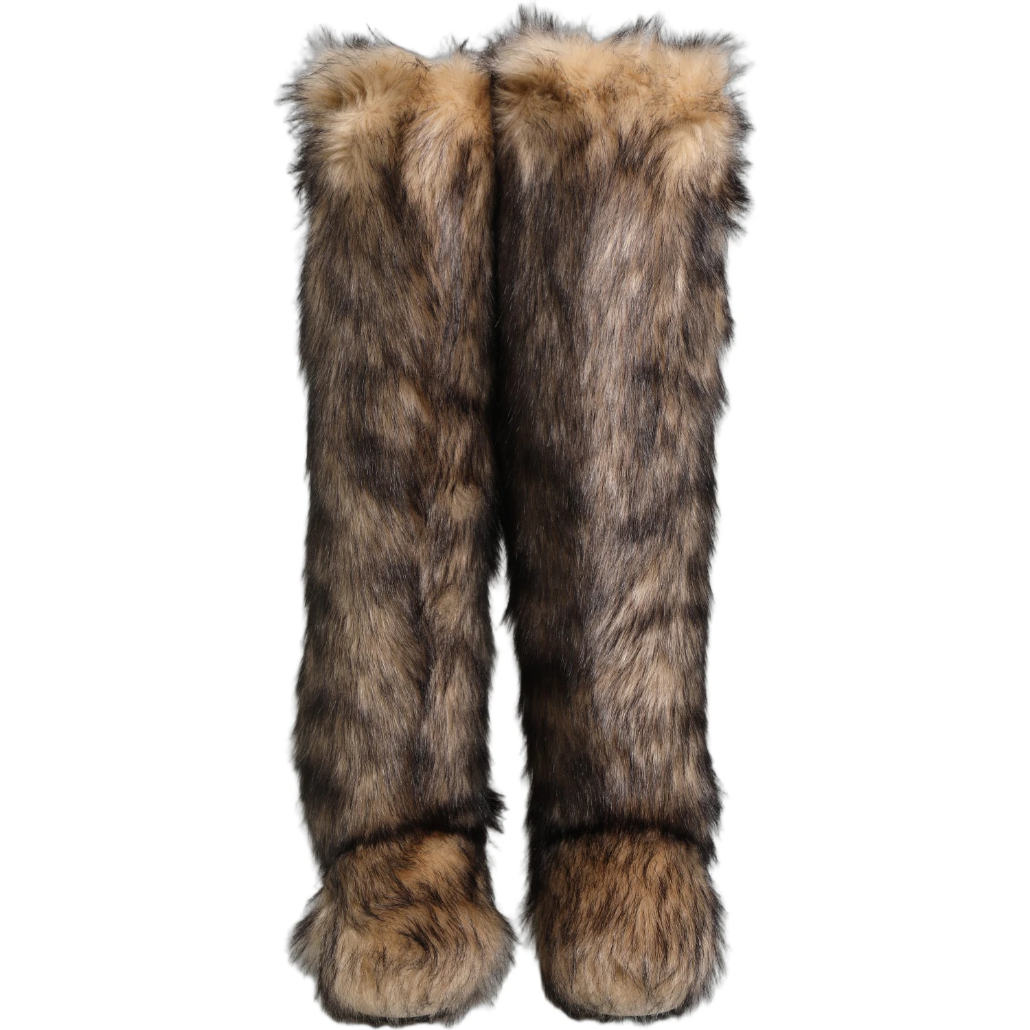 Brown Faux Skim Ski Fur Knee High Boots Shoes