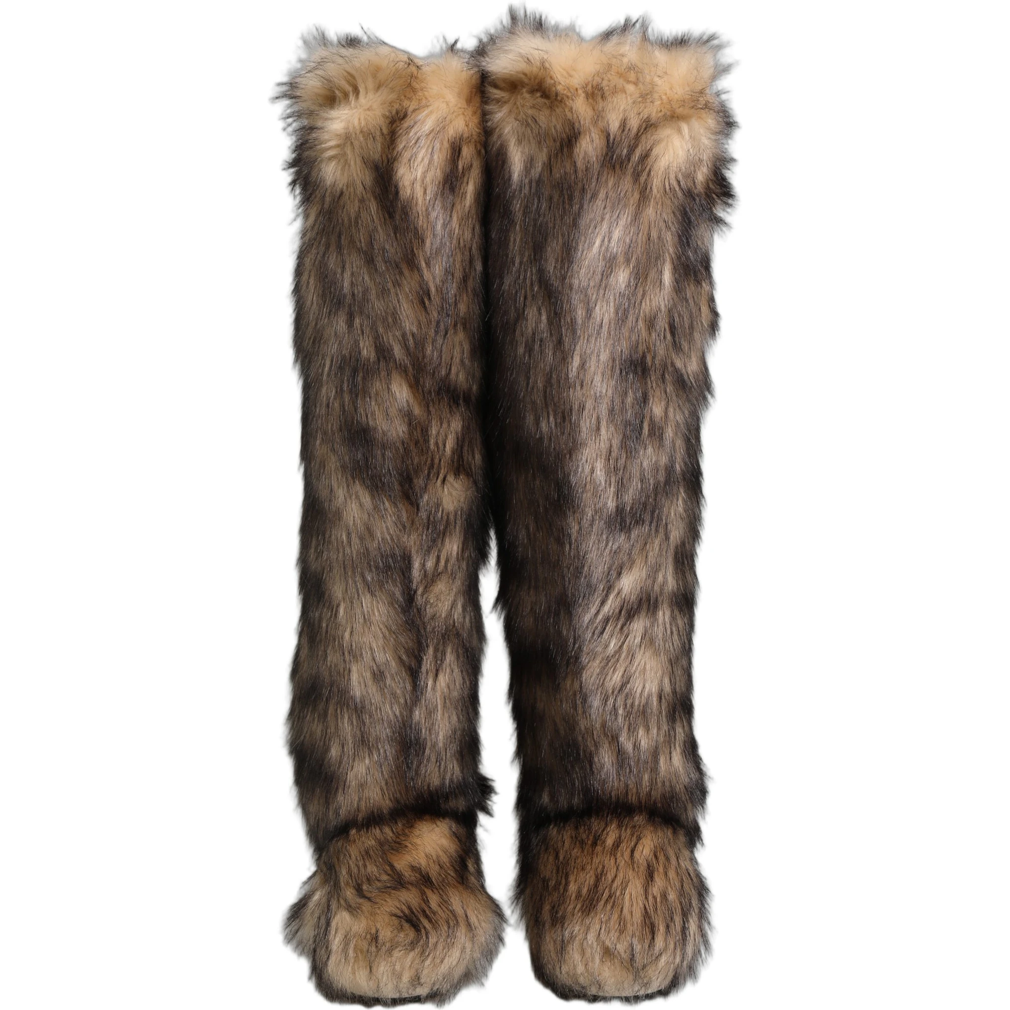 Brown Faux Skim Ski Fur Knee High Boots Shoes