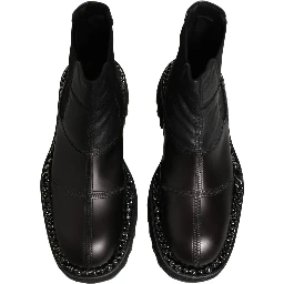 Black Leather Slip On Chelsea Boots Shoes