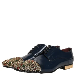 Blue Embellished Men Derby Dress Formal Shoes