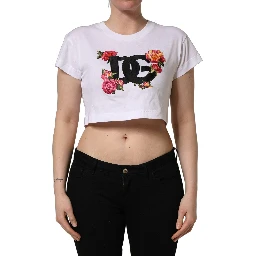 White DG Floral Cotton Jersey Crop T-shirt