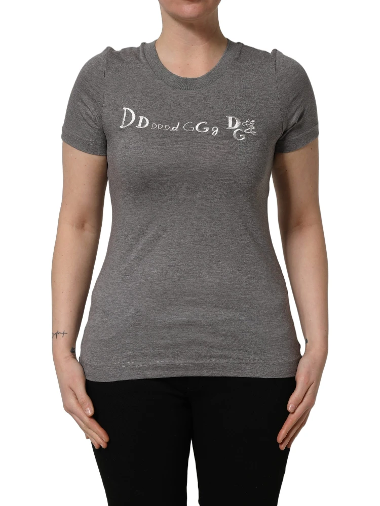 Gray Logo Embroidery Short Sleeve T-shirt
