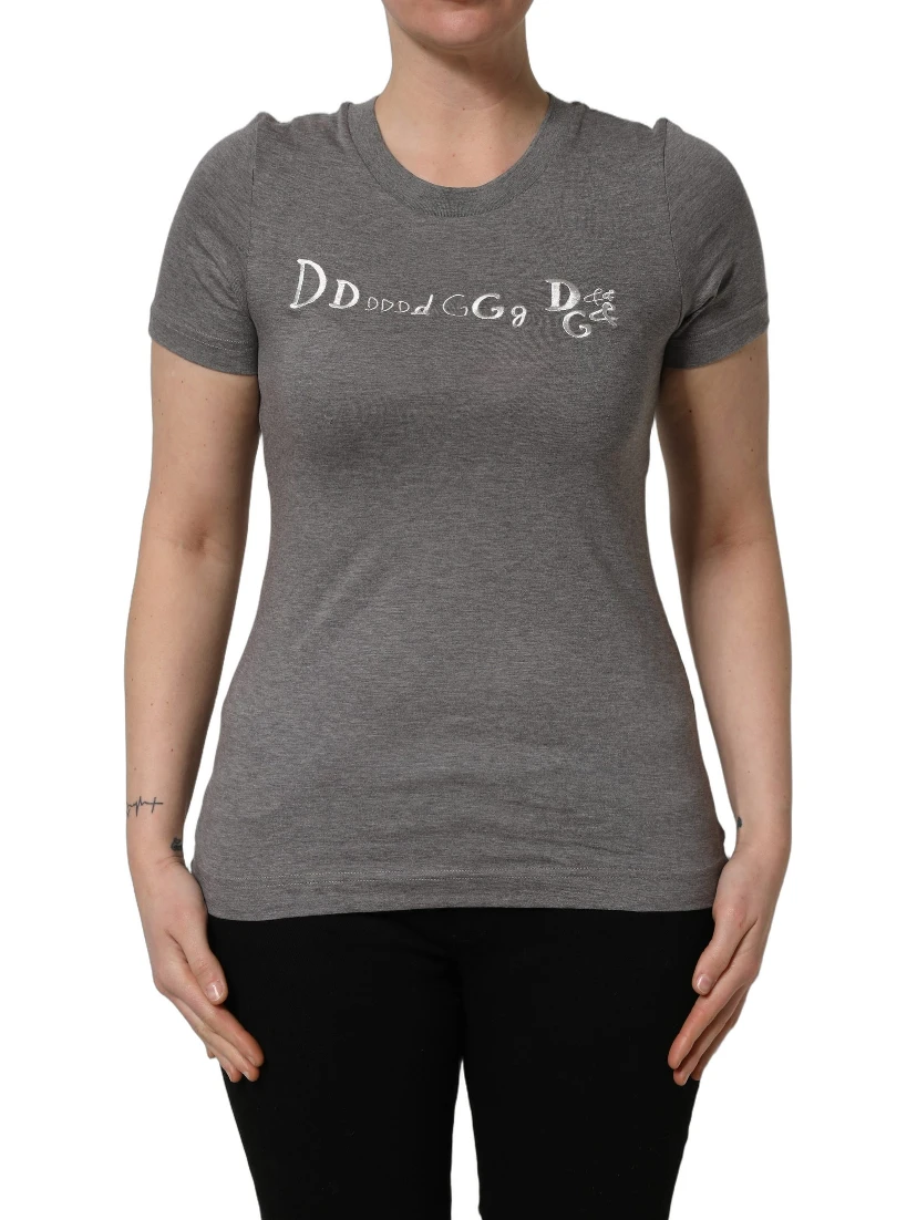 Gray Logo Embroidery Short Sleeve T-shirt