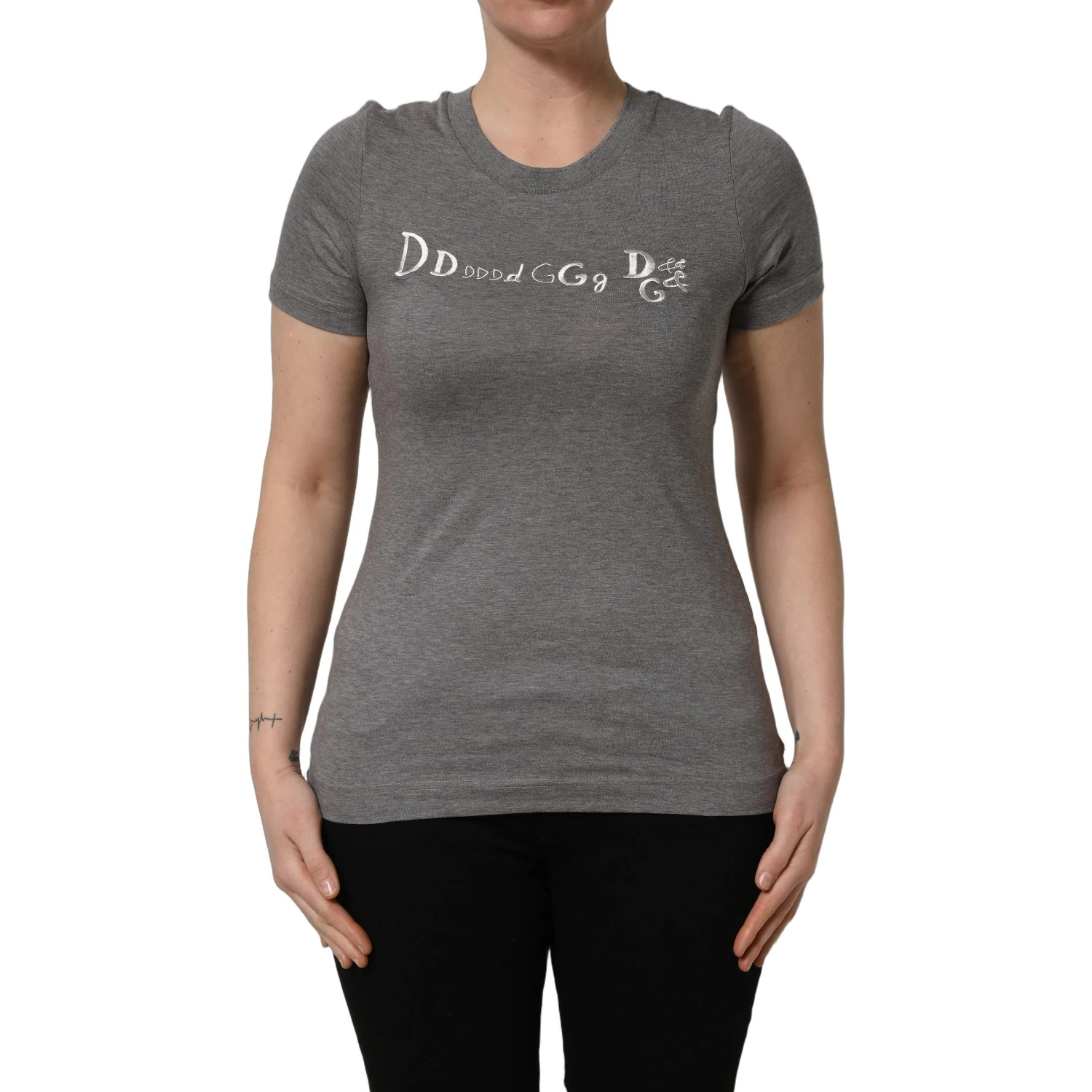 Gray Logo Embroidery Short Sleeve T-shirt