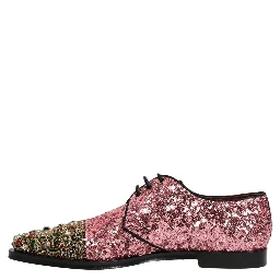 Pink Sequin Embellished Men Derby Dress Shoes
