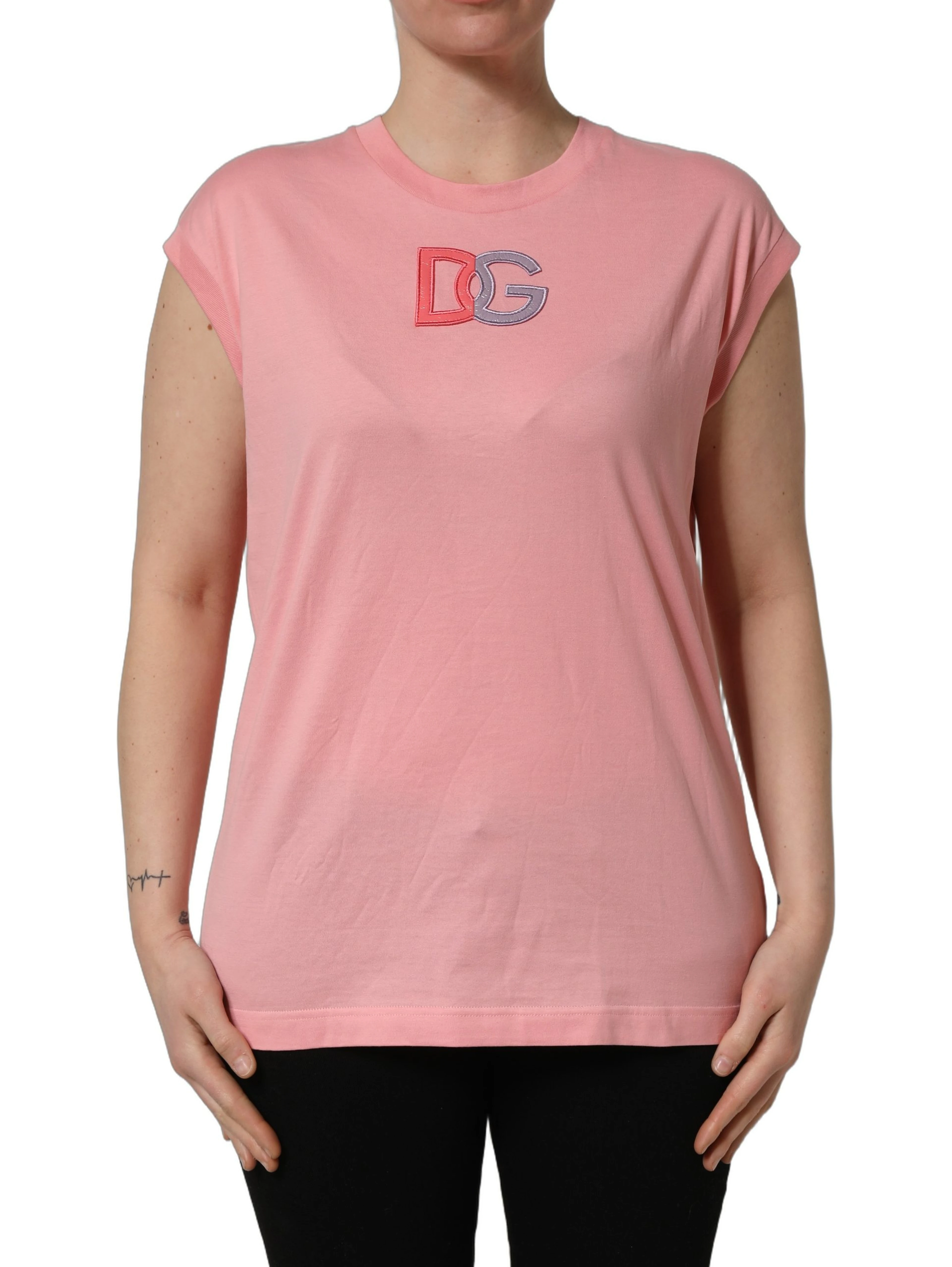 Pink Cotton DG Logo Round Neck Tank T-shirt