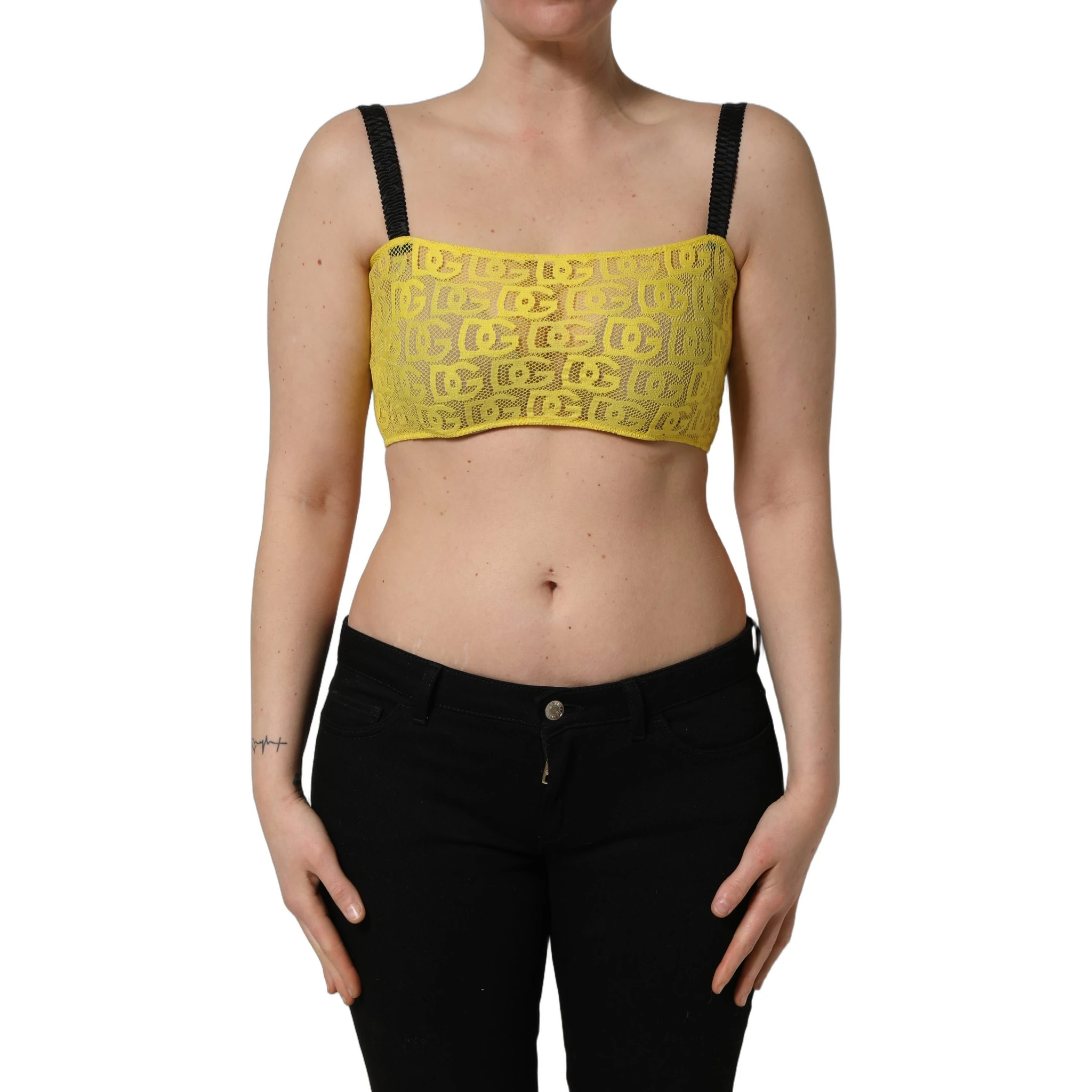 Yellow Black Leopard Faux Leather Bra Top